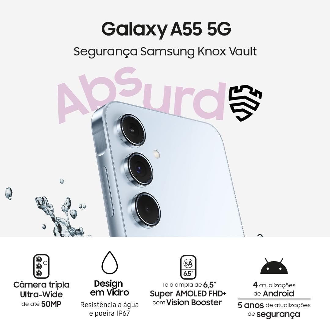 Samsung Galaxy A55 5G, Câmera Tripla Traseira de até 50MP, Selfie de 32MP, Nightography, Apagador de objetos, Design em metal e vidro, IP67, Super AMOLED 6.6" 120Hz Vision Booster, 128GB - Imagem 8